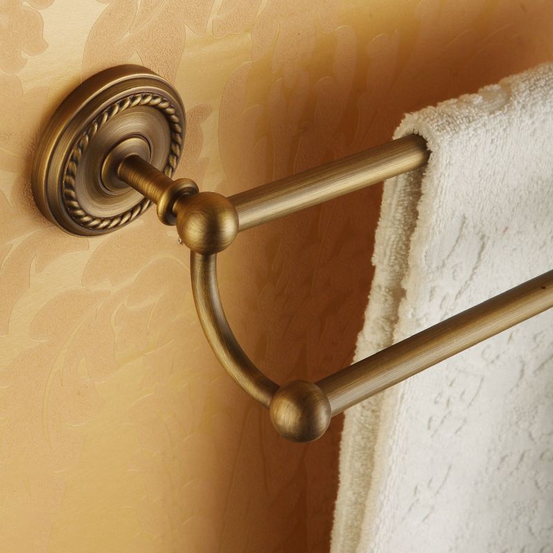 BowLift | Worn Brass Traditional Bathroom Set with Bath Shelf/Paper Holder & Towel Bar