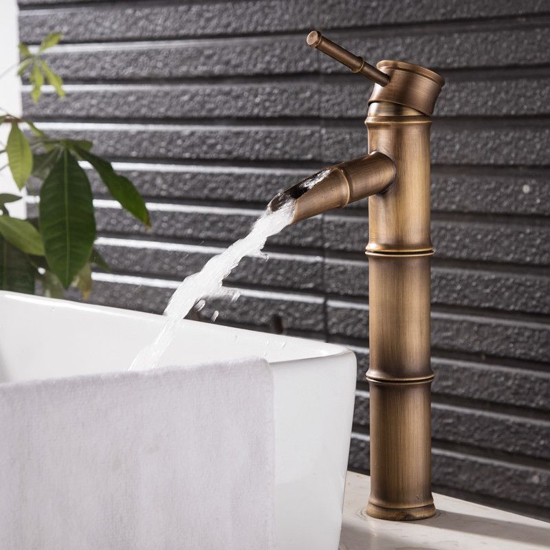 BowLift | Farmhouse-style vessel sink bathroom faucet round brass faucet