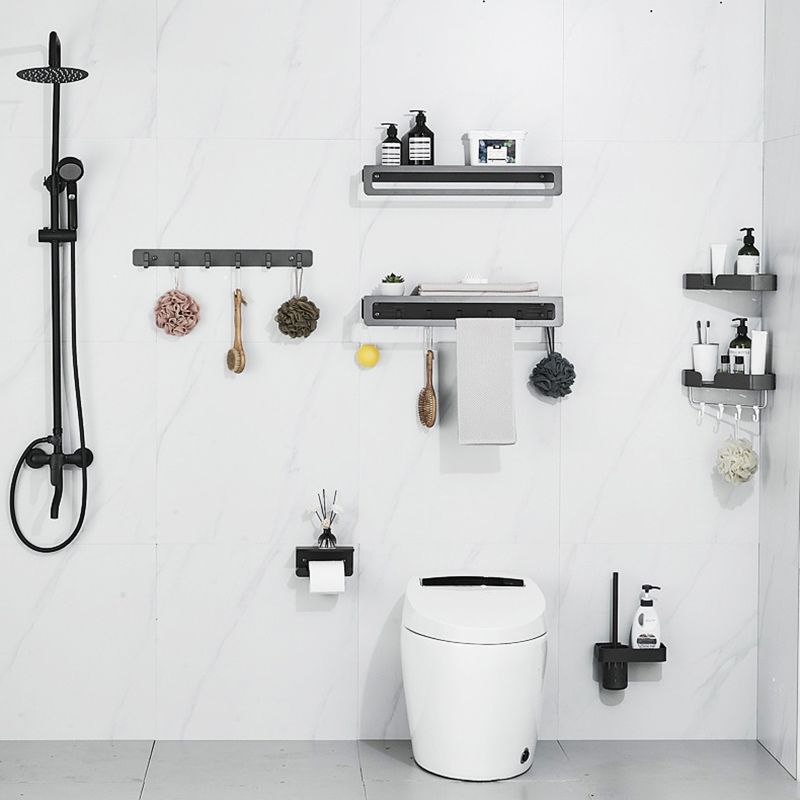 BowLift | 7-piece Bathroom Hardware Set Matte Black/Grey with Bath Shelf/Towel Holder/Bath Towel Hook