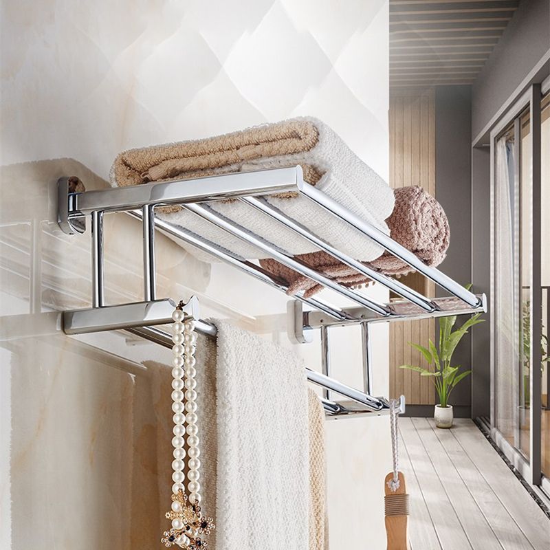 BowLift | Polished Chrome Modern Bathroom Accessory Set Silver Towel Holder/Bath Shelf