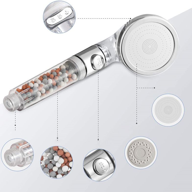 BowLift | Modern Handheld Shower Head Round Filter Ball Spray Head in Silver