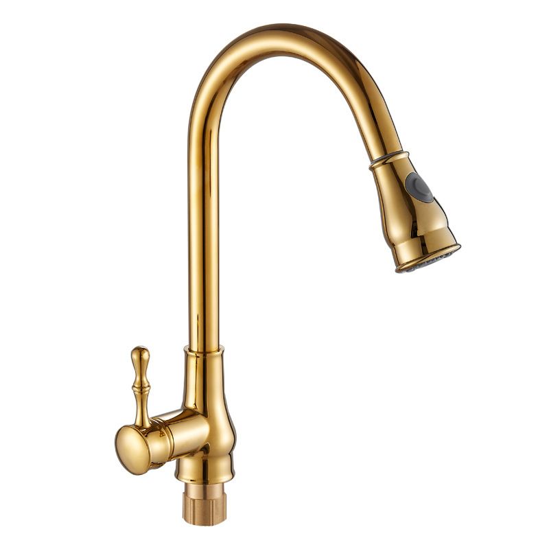 BowLift | Brushed Gold Kitchen Faucet High Arc Swivel Spout with Pull-Down Spray Head