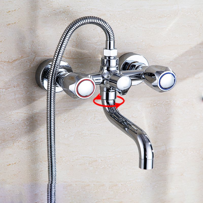 BowLift | Chrome Bathroom Faucet Trim Wall-mounted Swing Faucet with Hand Shower