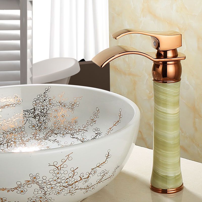 BowLift | Wall-mounted Copper Roman Bath Faucet Low Arc Roman Bath Faucet Set with Jade