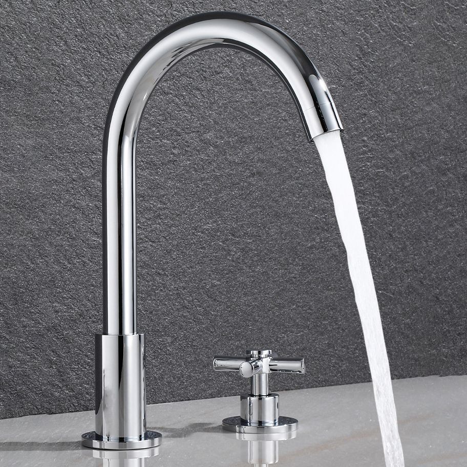 BowLift | Goose Neck Bathroom Basin Faucet 2 Handles Hot and Cold Water Basin Faucet with Drain