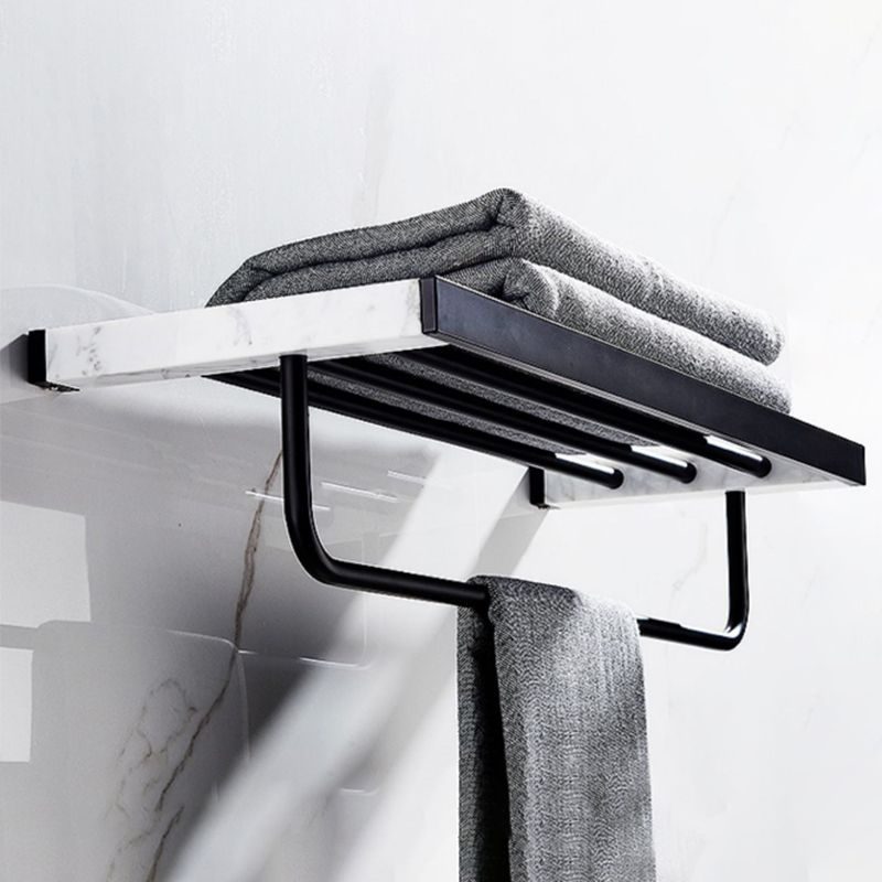 BowLift | Matt Black Bathroom Accessory Set made of Metal & Marble with Bath Shelf/Towel Holder