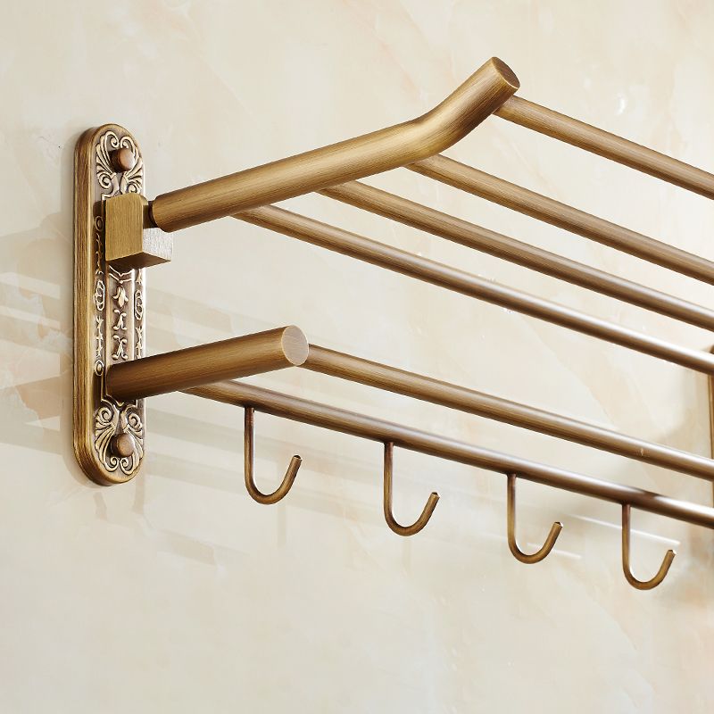 BowLift | Worn Brass Traditional Bathroom Set with Bath Shelf/Paper Holder & Towel Bar