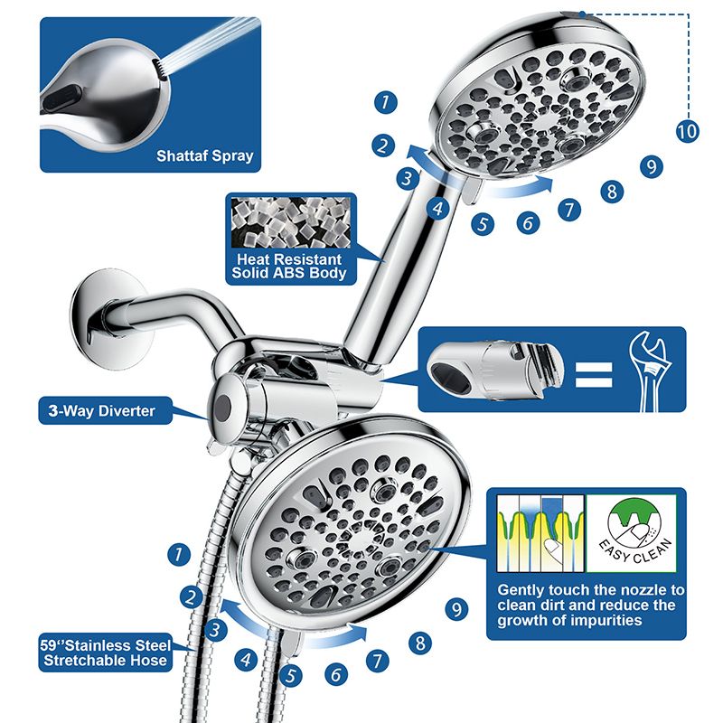 BowLift | Contemporary Shower Combination Adjustable Shower Head Chrome Ceiling Mounted Round Shower Head
