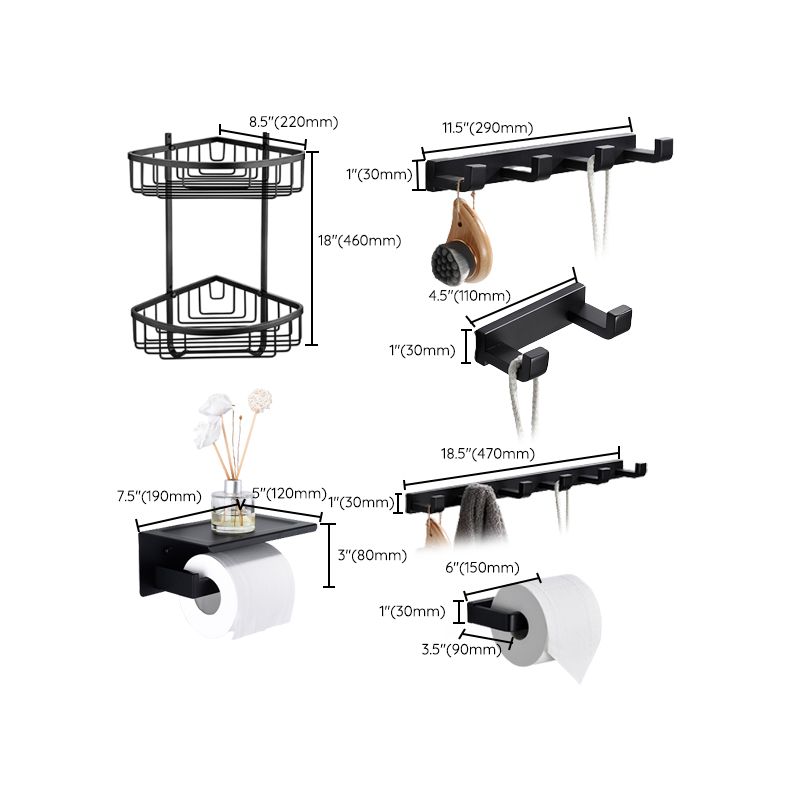 BowLift | Matt Black 5-piece modern bathroom accessory as a single item or as a set with towel bar