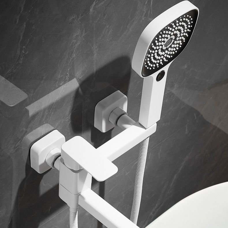 BowLift | White Bath Water Faucet Trim Single Lever Handle Swivel Spout Wall Mounted Hand Shower Bathtub Filler