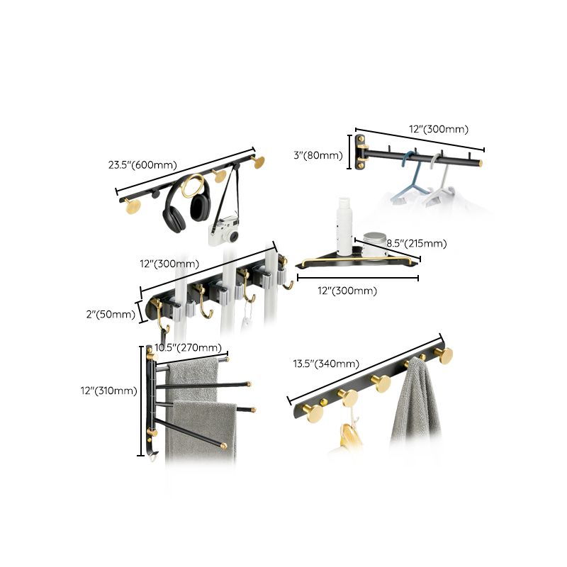 BowLift | 5-piece modern bathroom accessory set made of black brass bathroom hardware