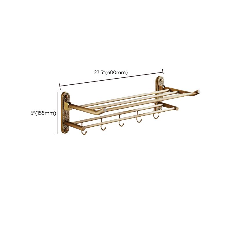 BowLift | Worn Brass Traditional Bathroom Set with Bath Shelf/Paper Holder & Towel Bar