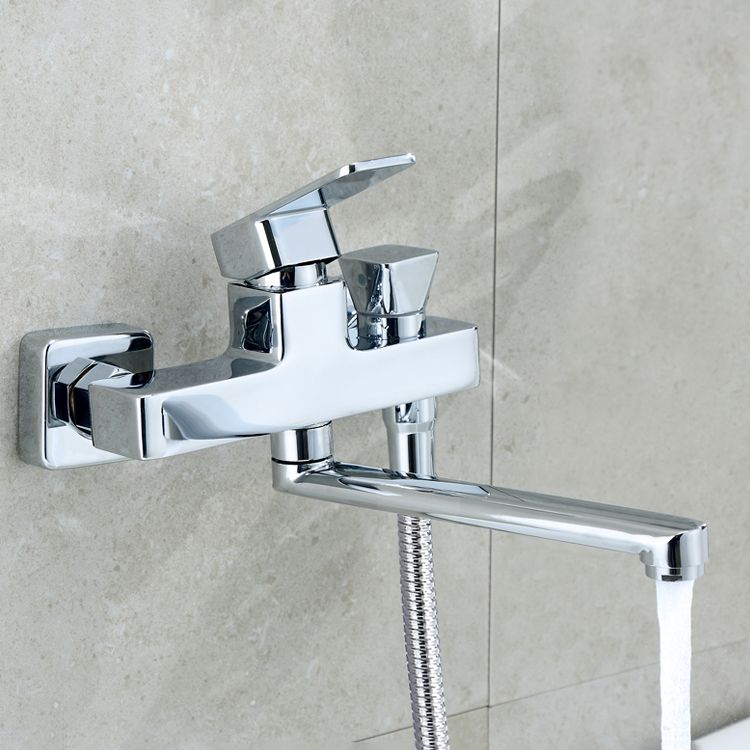 BowLift | Wall Mounted Bathtub Faucet Trim Polished Chrome Swivel Spout with Hand Shower