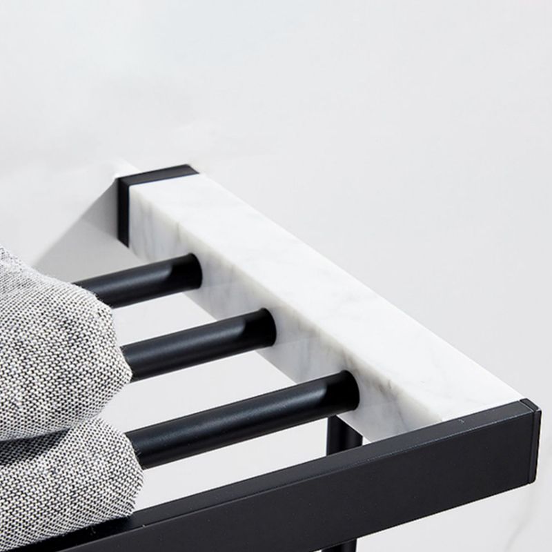 BowLift | Matt Black Bathroom Accessory Set made of Metal & Marble with Bath Shelf/Towel Holder