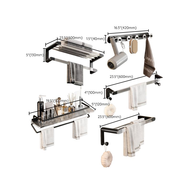 BowLift | Mattes Black Bathroom Hardware Set Metal & Acrylic Bathroom Shelf/Towel Holder/Bathrobe Hook