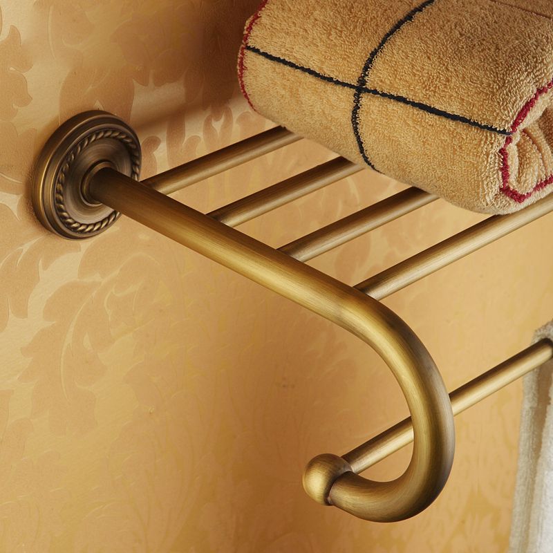 BowLift | Worn Brass Traditional Bathroom Set with Bath Shelf/Paper Holder & Towel Bar