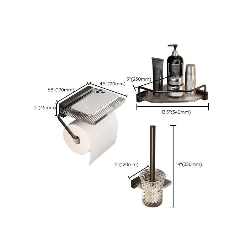 BowLift | Mattes Black Bathroom Hardware Set Metal & Acrylic Bathroom Shelf/Towel Holder/Bathrobe Hook