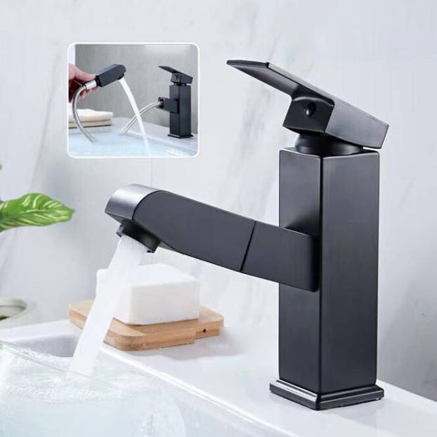 BowLift | Contemporary Bath Faucet Brass Lever Handle Pull-Out Sink Faucet