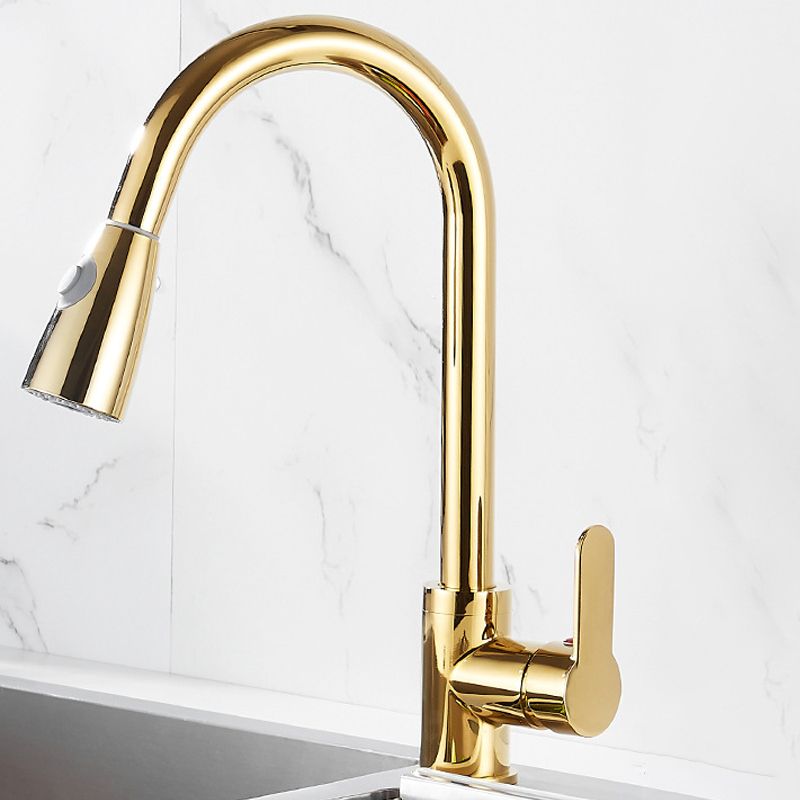 BowLift | Brushed Gold Kitchen Sink Faucet High Arc Swivel Spout with Pull-Down Spray Head