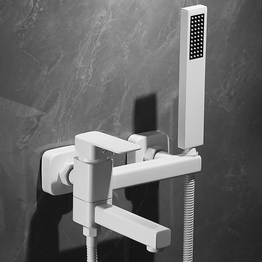 BowLift | White Bath Water Faucet Trim Single Lever Handle Swivel Spout Wall Mounted Hand Shower Bathtub Filler