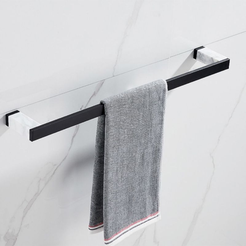 BowLift | Matt Black Bathroom Accessory Set made of Metal & Marble with Bath Shelf/Towel Holder