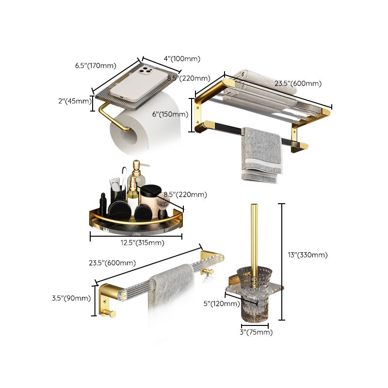 BowLift | 6-piece bathroom accessory set made of gold-colored metal bathroom hardware set