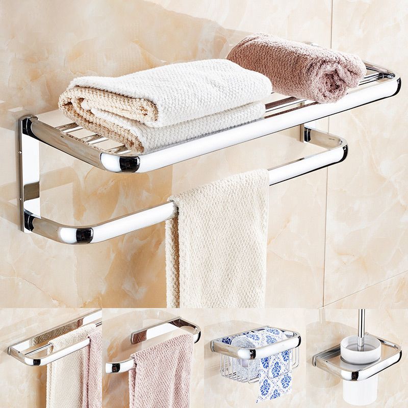 BowLift | Contemporary silver bathroom set with bathroom shelf and towel rail