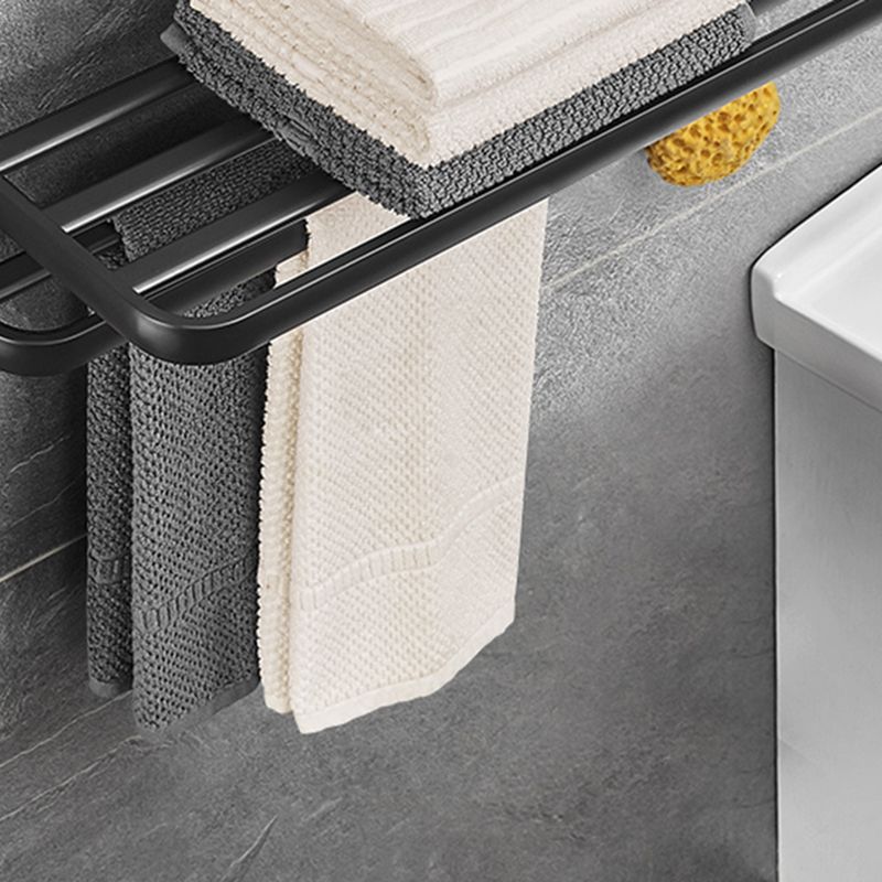 BowLift | Matt Black 5-piece modern bathroom accessory set with bath shelf/tower rod & paper holder