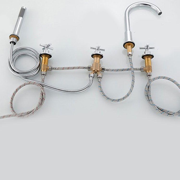 BowLift | Contemporary Bathroom Faucet Deck Mount Copper Low Arc Swivel Roman Bathtub Faucet Set