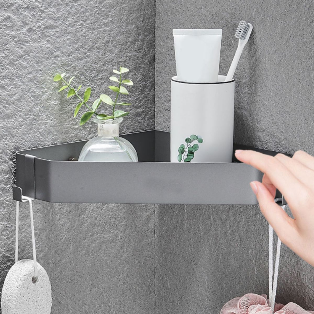 BowLift | Stainless Steel Bathroom Accessory Set Modern Triangle Basket