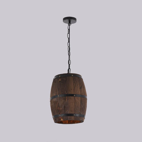 BowLift | BarrelGlow Vintage Pendant Light | Wood Wine Barrel Design | 1-bulb | Rustic Lighting