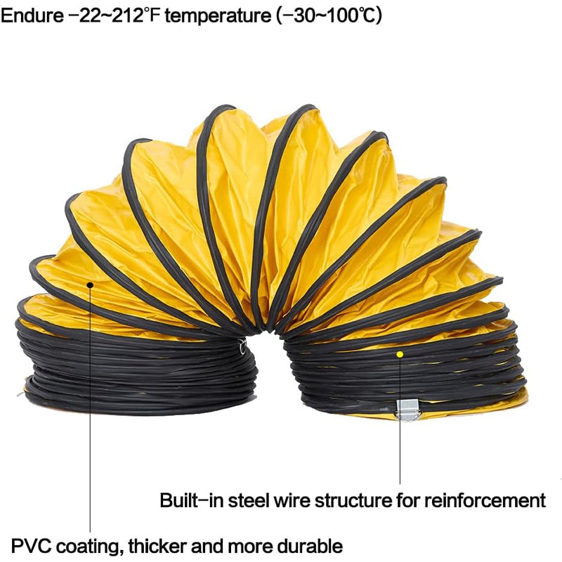 BowLift | 12'' × 16 ft Ducting Hose PVC Flexible Duct Hosing for Utility Blower Exhaust Fan with Rope S Hook & Steel Support