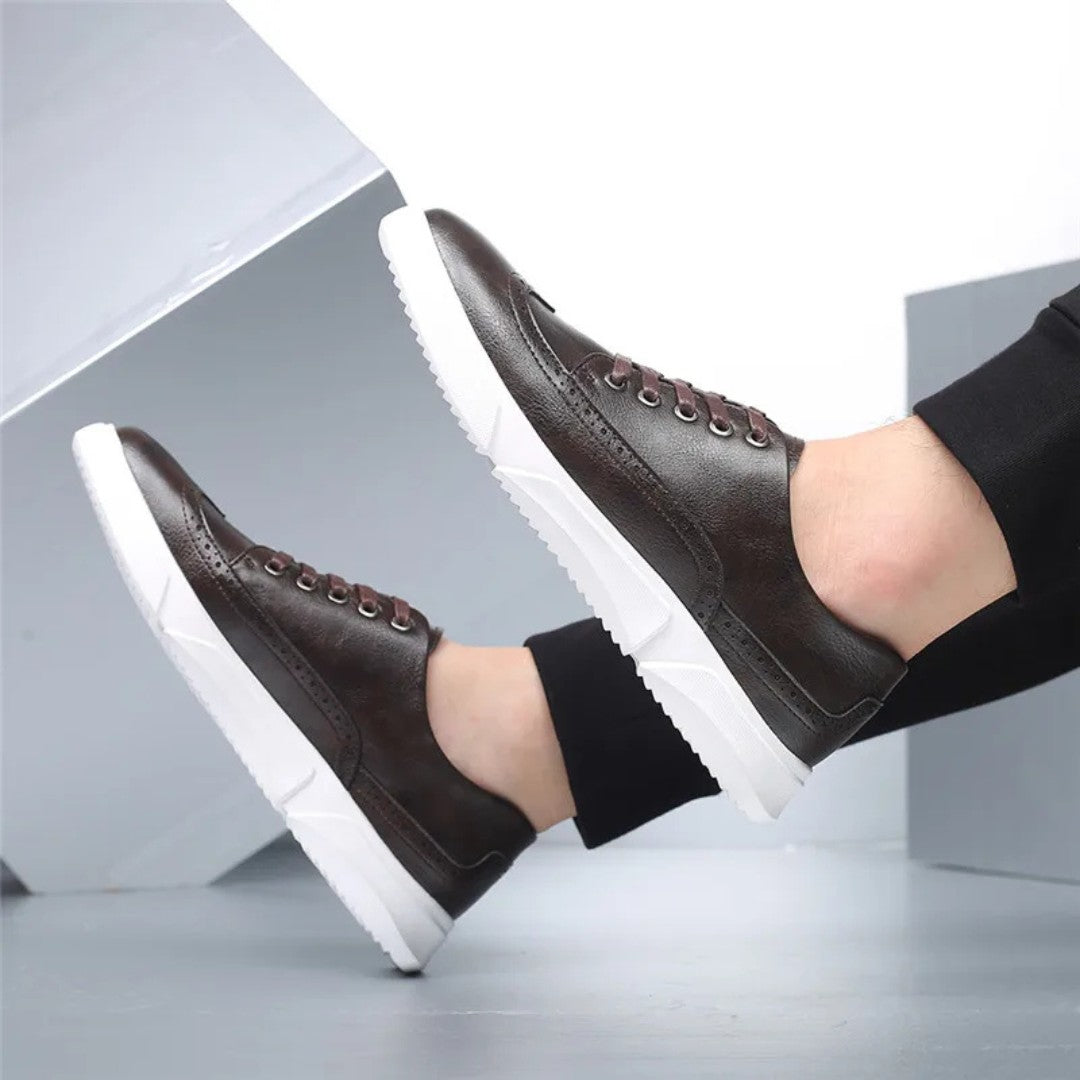 Leather Brogue Sneakers with Rubber Sole