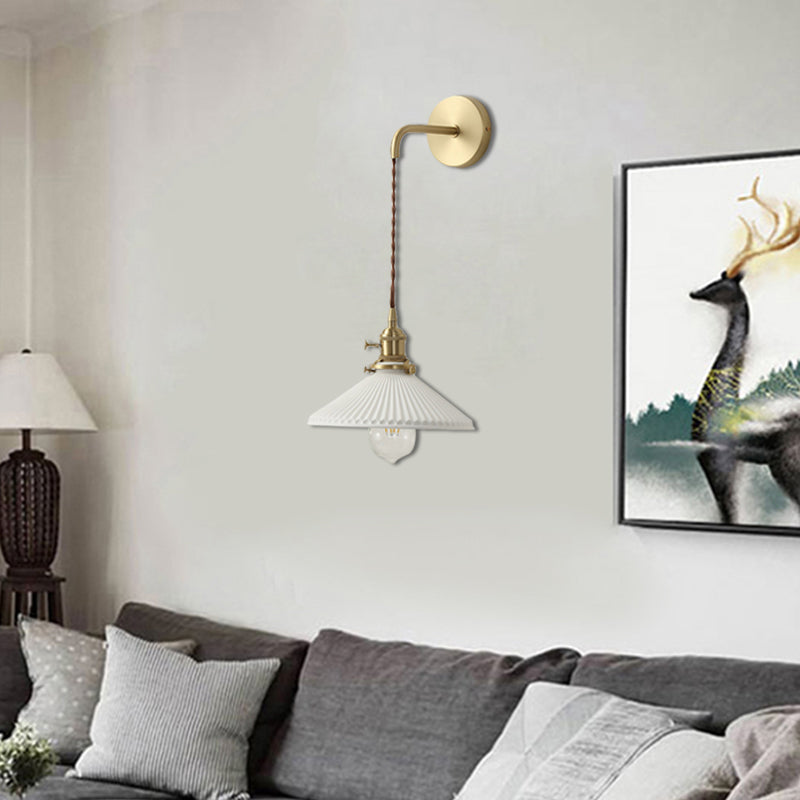 BowLift | Ceramic Ribbed Cone Wall Recessed Lamp 1 Light Modern Stylish Pendant Light in White for Hallway