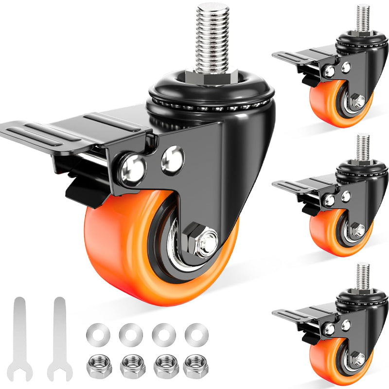 BowLift | 2 Inch Heavy Duty Caster Wheels 150 lbs 4 Pack Threaded Stem Casters with Security Locking Brake
