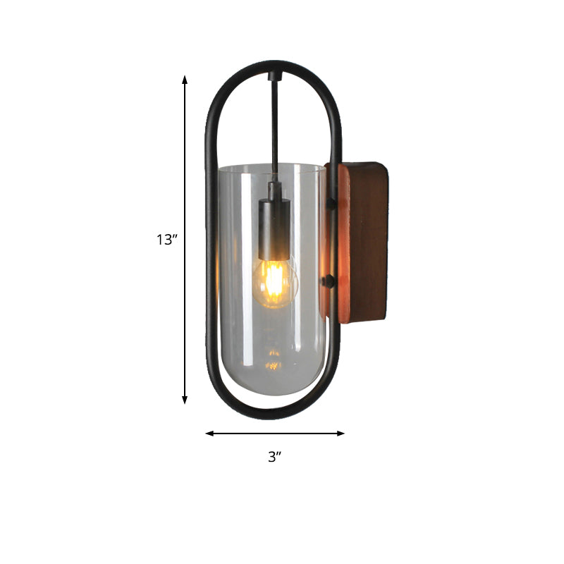 BowLift | Black Cylinder Wall Light Industrial 1 Light Clear/Amber Glass Wall Mount Light