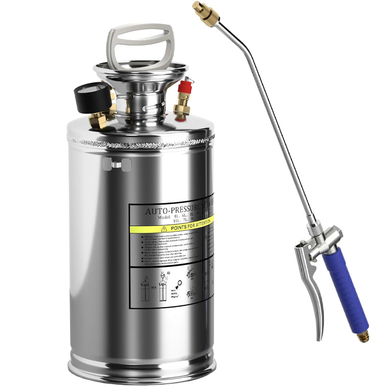 BowLift | 1.5 Gallon Stainless Steel Sprayer Backpack Chemical Sprayer with Pressure Gauge 16" Wand 3.3ft Hose Safety Valve