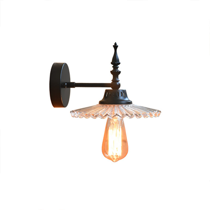 BowLift | Clear/Green Glass Black Wall Light Cone/Wide Flare 1-Light Industrial Wall Lamp for Living Room