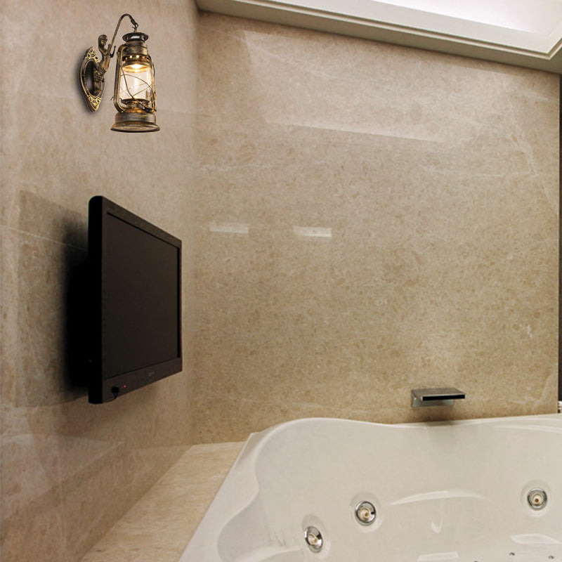 BowLift | One Bulb Wall Lamp with Lantern Shade Clear Glass Coast Bedroom Wall Lamp in Black/Antique Brass/Aged Copper with Mermaid