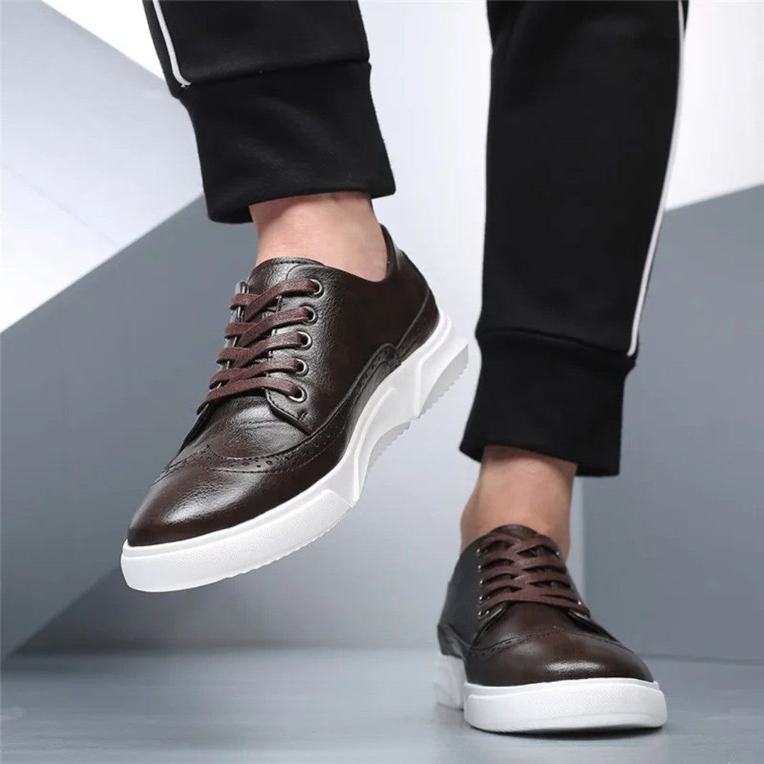 Leather Brogue Sneakers with Rubber Sole