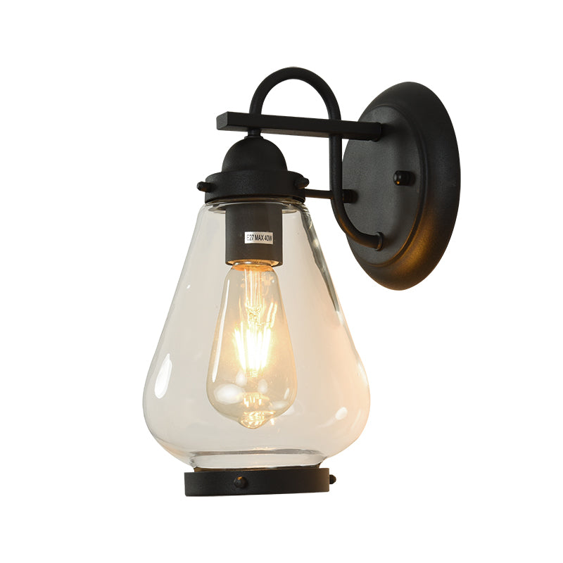 BowLift | Clear Glass Black Wall Light Cone 1-Light Industrial Wall Lamp Light for Porch