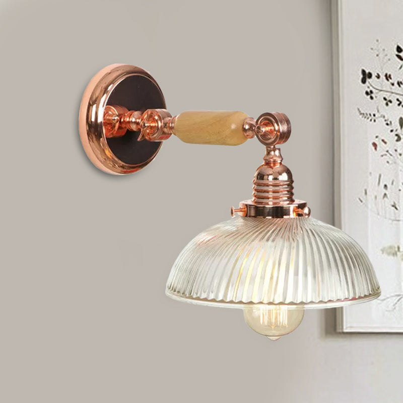 BowLift | A bulb ribbed glass wall lamp farmhouse rose gold arched bedroom wall lamp