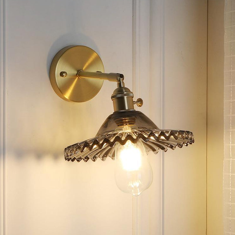 BowLift | Brass Bowl Wall Lighting Industrial Smoke Glass 1 Light Living Room Wall Lamp Light Fixture
