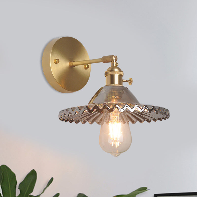 BowLift | Brass Bowl Wall Lighting Industrial Smoke Glass 1 Light Living Room Wall Lamp Light Fixture