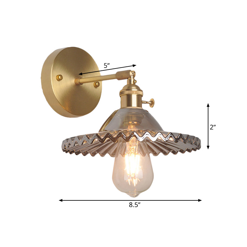 BowLift | Brass Bowl Wall Lighting Industrial Smoke Glass 1 Light Living Room Wall Lamp Light Fixture
