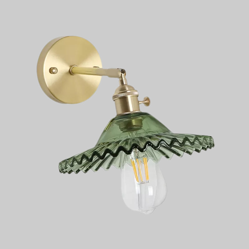 BowLift | Industrial Bowl Wall Lighting Fixture 1 Bulb Green Glass Wall Light in Brass