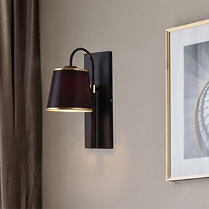 BowLift | Tapered Bedroom Wall Light Black Fabric 1 Light Vintage Stylish Wall Lamp with Goose Neck Arm
