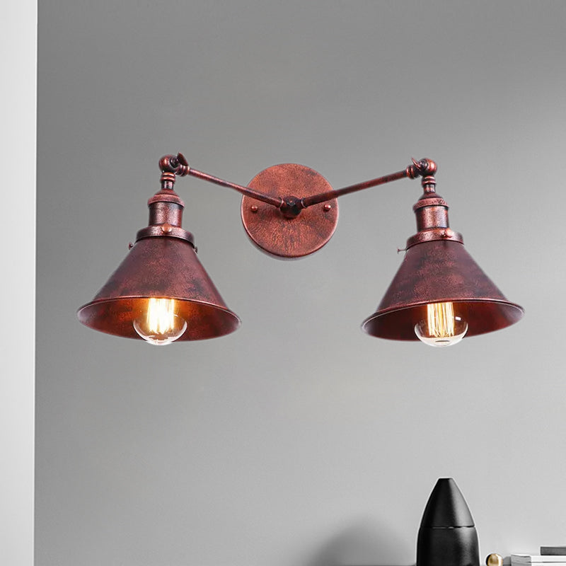 BowLift | Tapered Umbrella Iron Wall Mount Light Industrial Vintage 2 Heads Farmhouse Wall Mount Light in Black/Brass