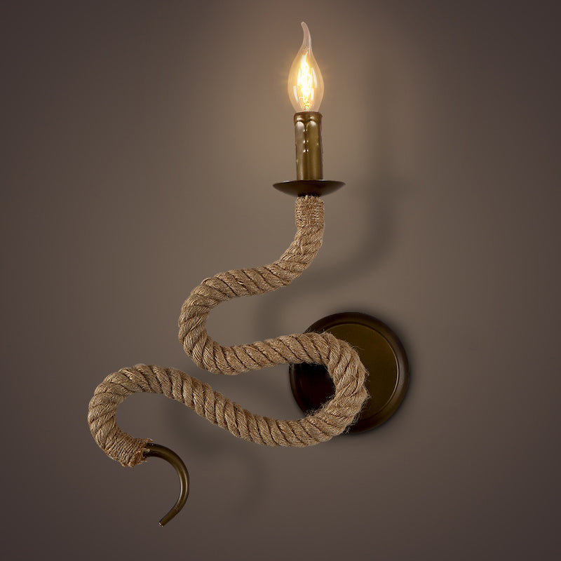 BowLift | Candle Holder Ropestone Wall Lamp with Curved Design Vintage 1 Light Bedroom Wall Mounted Lamp in Bronze