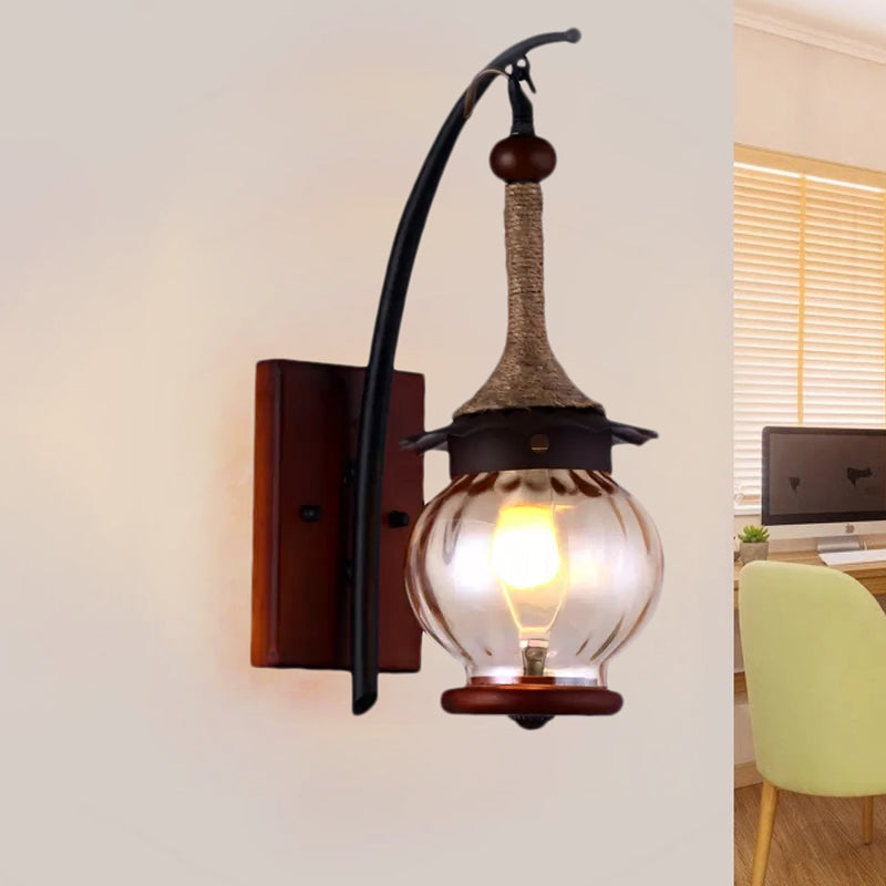 BowLift | Amber Scratched Glass Lantern Wall Light Rustic Single Light Wall Mounting for Indoor